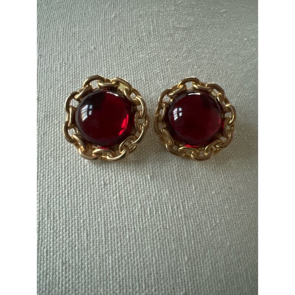Red Cabochon Glass Earrings